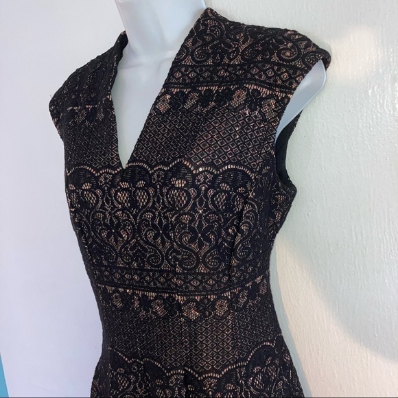 Chetta B Black Lace Rose Gold Sequin Sleeveless V neck Dress 8 - Picture 5 of 8